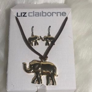 Gold Elephant Earring and Necklace Set